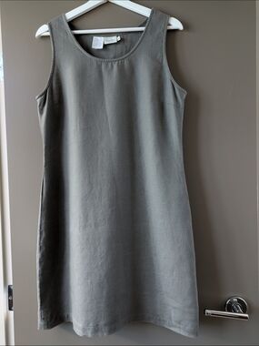 Part Two 100% Linen Sage Green  Sleeveless Mini Dress Size 10 Minimalist Coastal